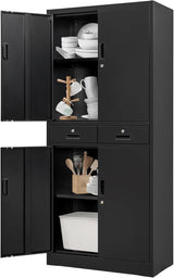 Metal Storage Cabinet with 2 Doors and 4 Shelves, Lockable Steel Storage