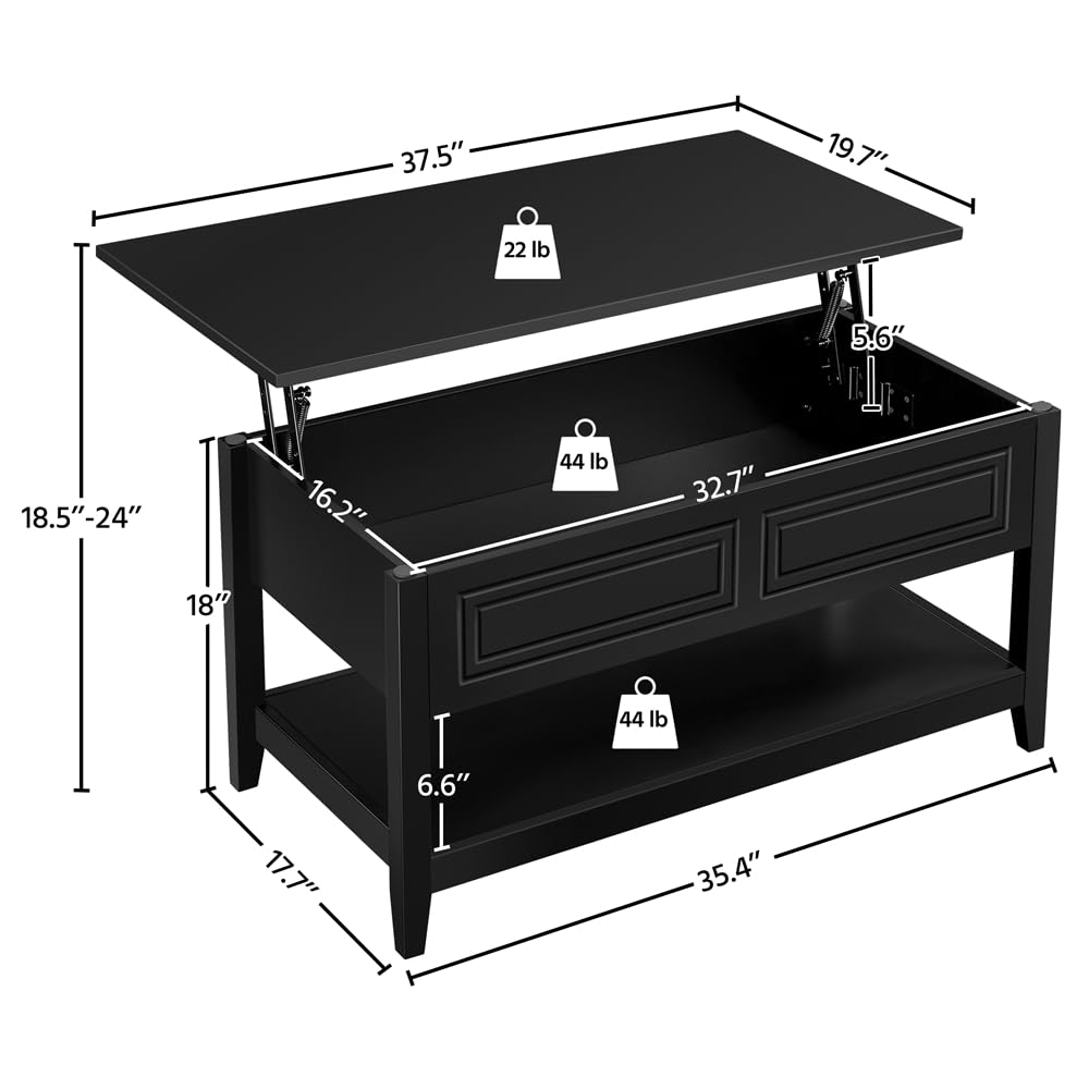 Lift Top Coffee Table with Hidden Compartment and Open Storage Shelf