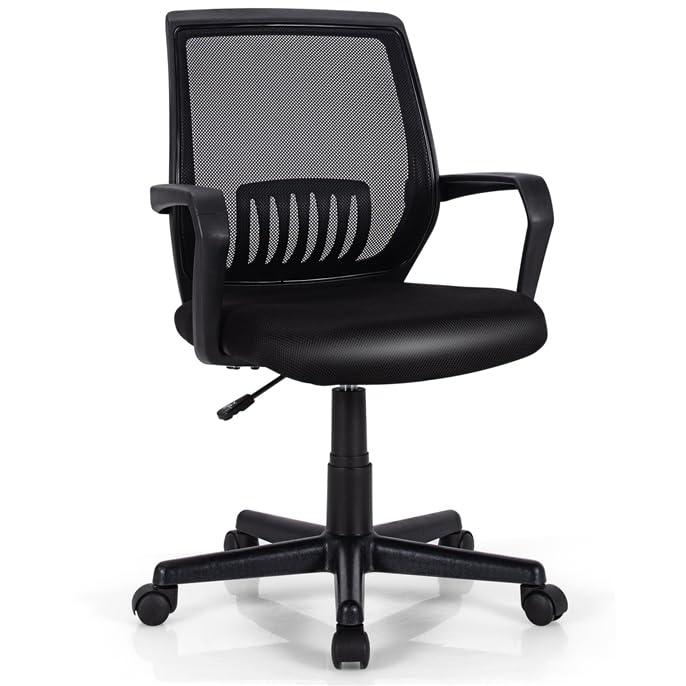 Mesh Desk Chairs with Wheels, Lumbar Support, Waterfall Seat, Height Adjustable Armrest Computer Chair, Mid Back Executive Swivel Task Chair for Women Adults, Black