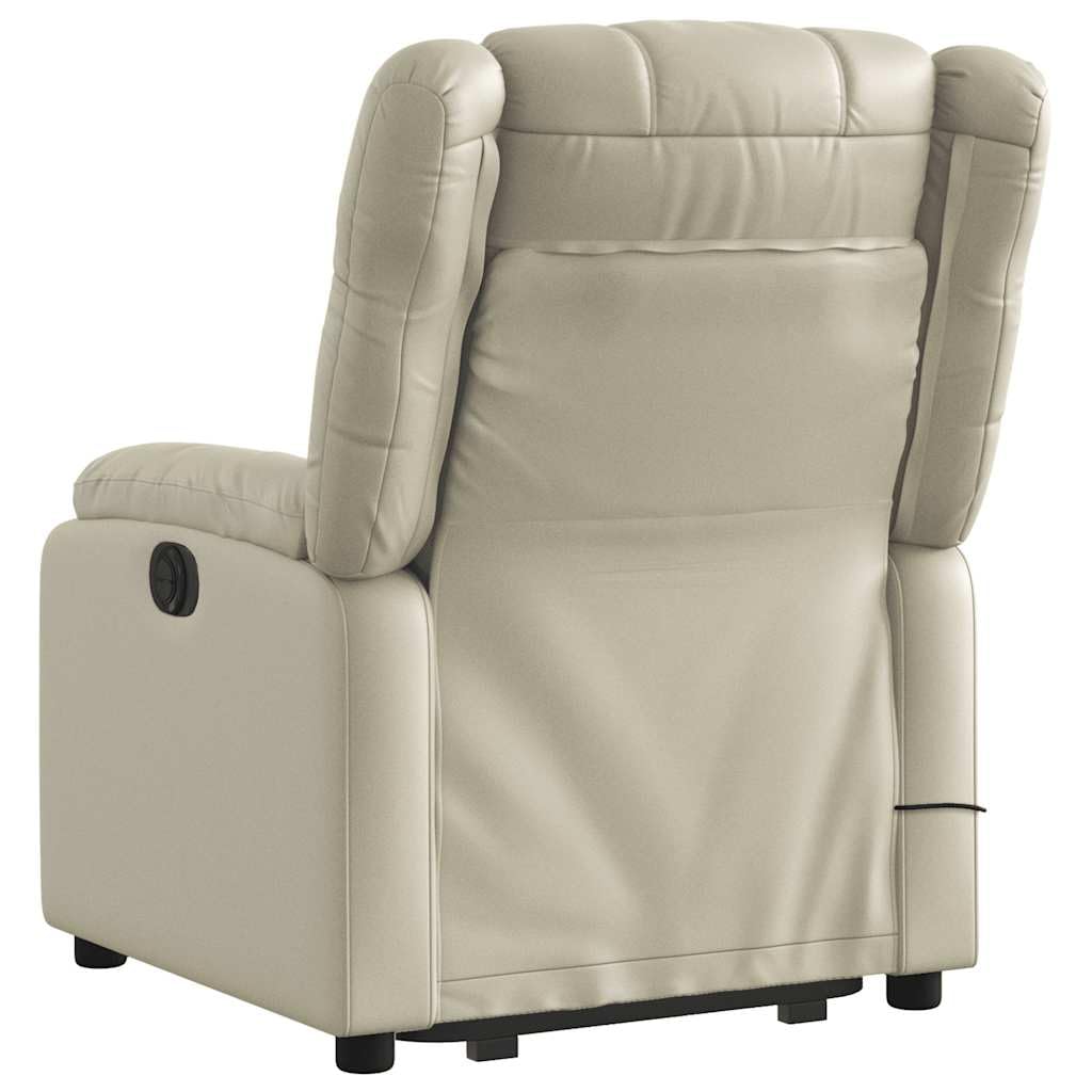 Electric Massage Recliner Chair - Cream Faux Leather Armchair with Power Lift, Reclining & Vibration Features for Living Room