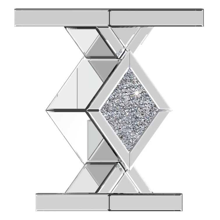 Mirrored End Table with Crystal Inlay, Square Modern Side Table Silver Accent Table