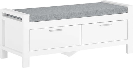 FSR74-W, Hallway Storage Bench with 2 Drawers and Padded Seat Cushion,