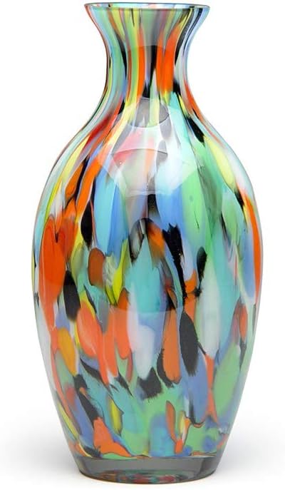 Small Colored Glass Vase Confetti Effect Hand Blown Murano-Style Art Glass for Flower,