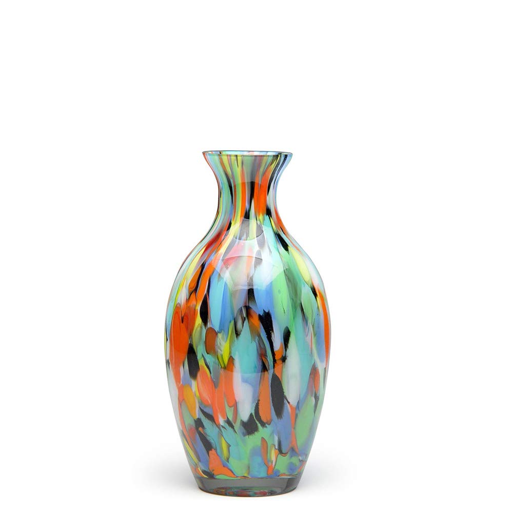 Small Colored Glass Vase Confetti Effect Hand Blown Murano-Style Art Glass for Flower,