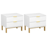 Set of 2 Nightstands with 2 Storage Drawers & Gold Metal Legs, Modern Bedside Table