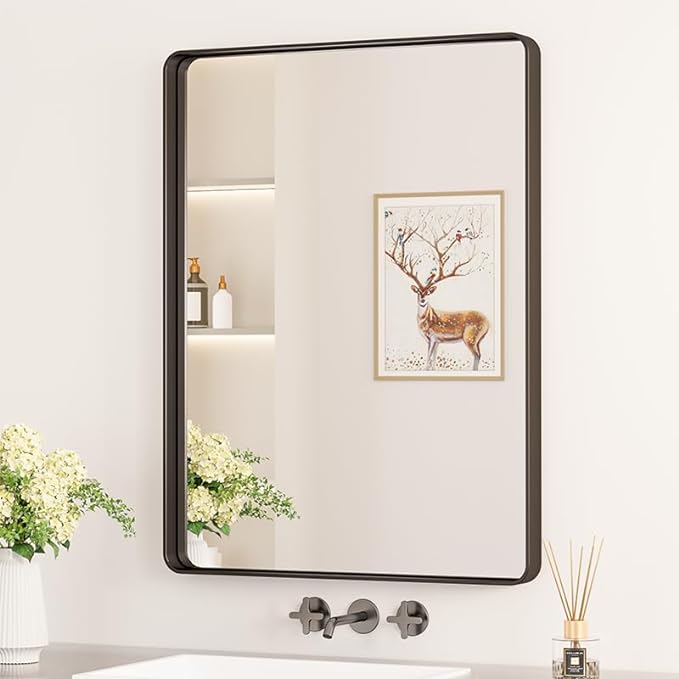 Black Bathroom Mirrors for Over Sink, 72” x 36” Large Rounded Rectangle Bathroom