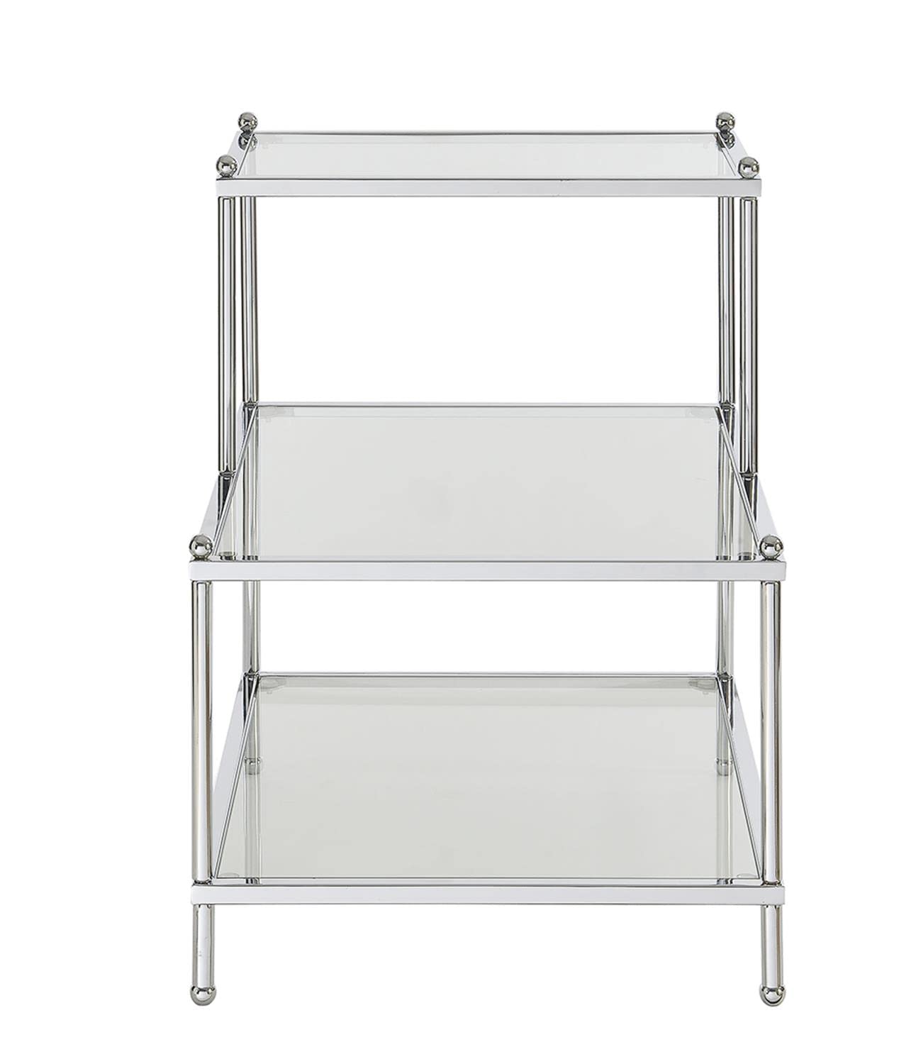 Royal Crest 3 Tier Step End Table, Clear Glass / Chrome Frame