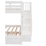 Full Stairway Bunk Bed with Twin Trundle and Storage,Solid Wood Storage Bunk Bed