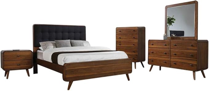 Robyn Queen Bed 5-Piece Set, Dark Walnut