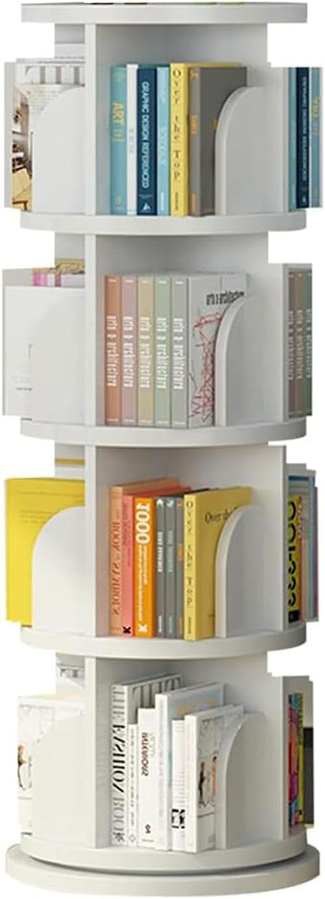 Bookcases White Round Floor Bookshelf, 360° Rotate, Cultivate Interest in Reading