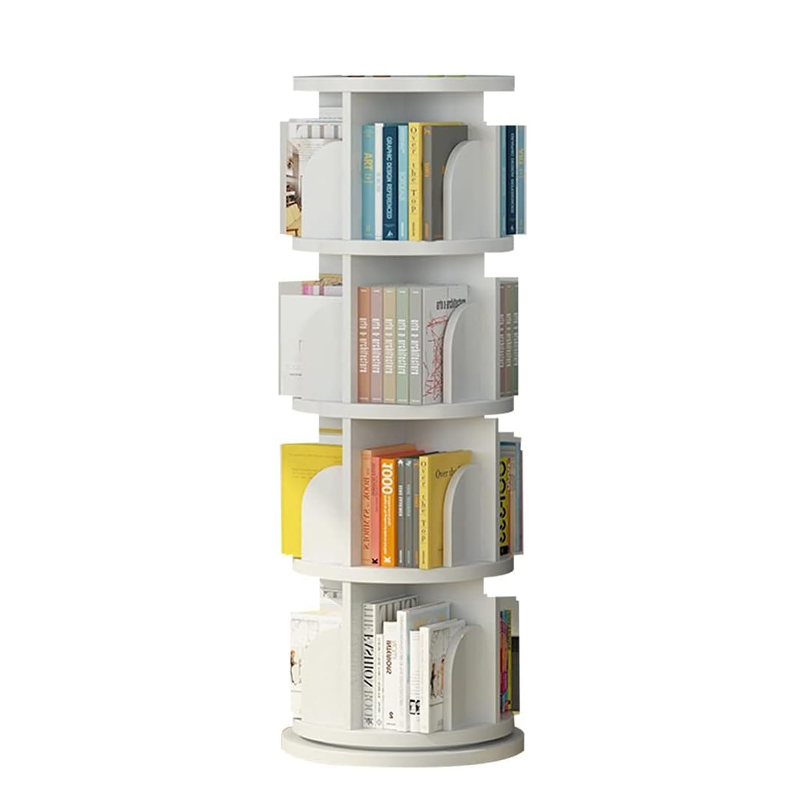Bookcases White Round Floor Bookshelf, 360° Rotate, Cultivate Interest in Reading