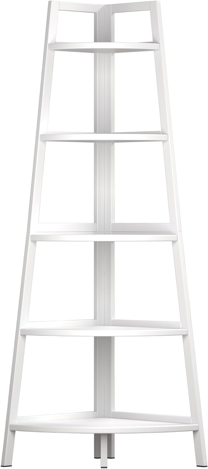 Corner Shelf White, 5 Tier Bookshelf, 70.8 Inch Tall Bookcase,