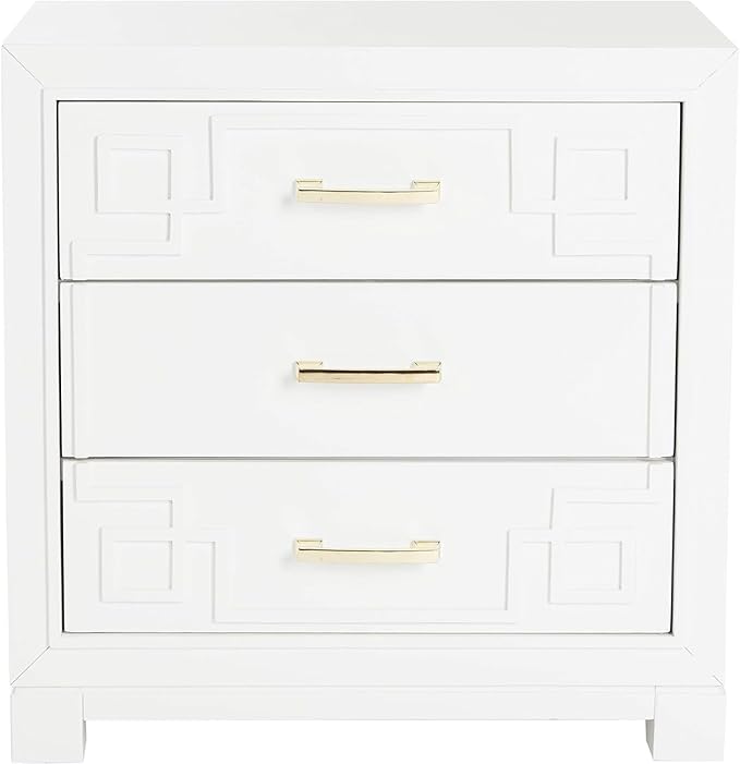 Raina Three Drawer Greek Key Night Stand, 0, Navy