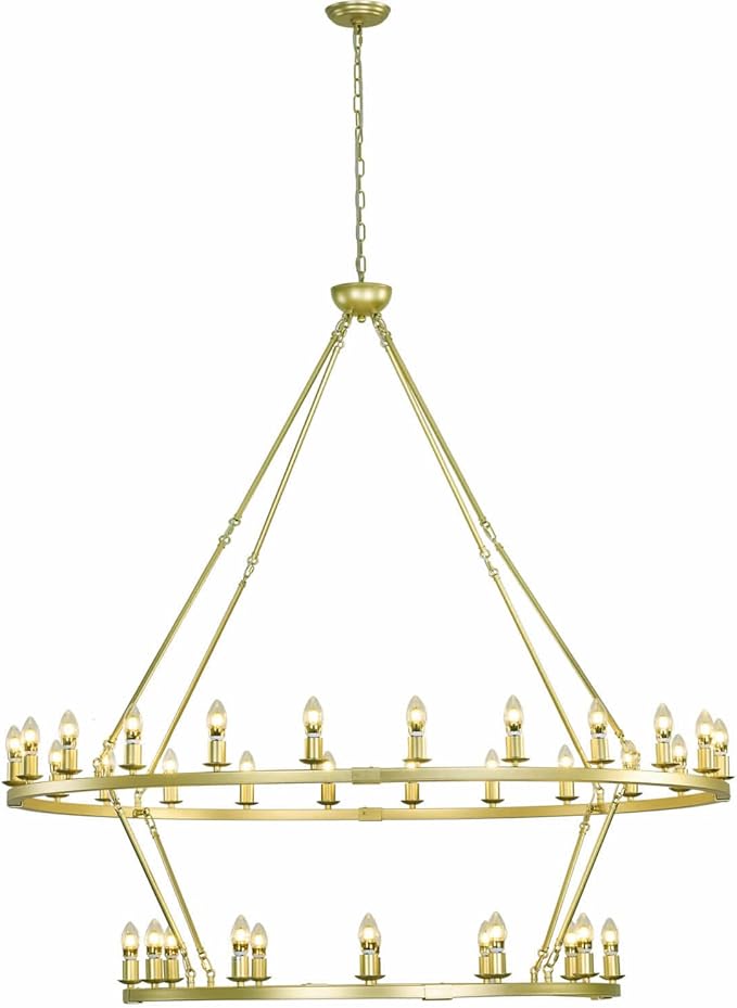 Modern Metal Chromed Chandelier,24-Light 53 inch Luxury Sand Gold Wagon Wheel