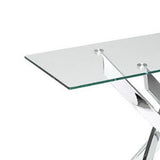 Glass Top Console Table with Chromed Metal Base, Clear and Silver