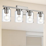 Bathroom Vanity Light,3 Light Brushed Nickel Light Fixture with Thickened Seeded Glass