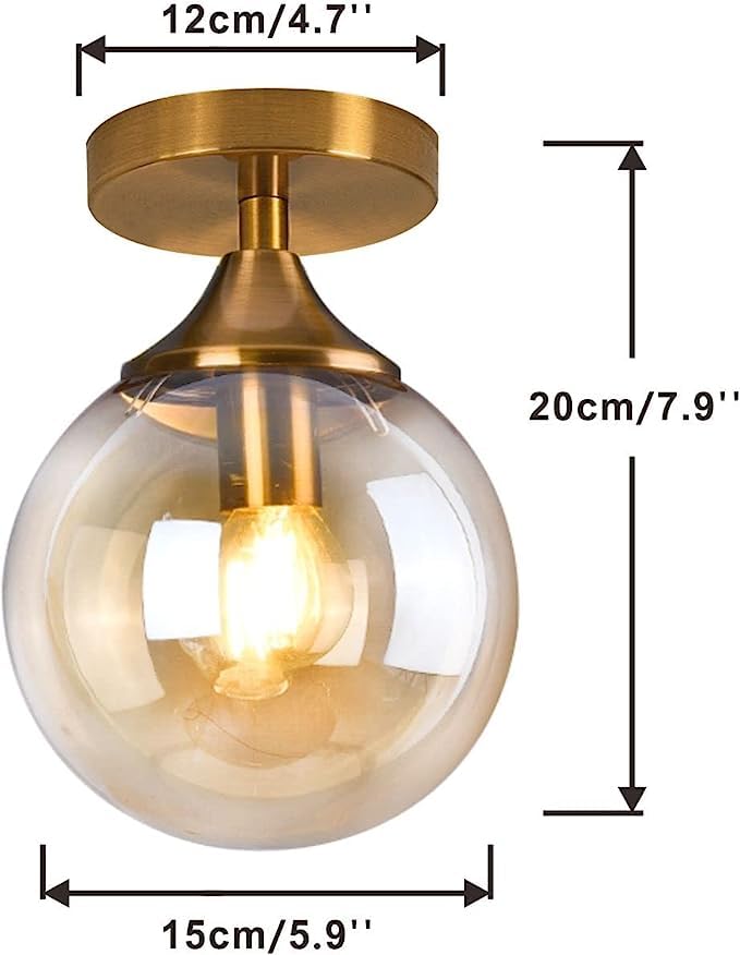 Lighting 5-Light Amber Glass Globe Chandelier Brush Gold Semi Flush Mount Ceiling