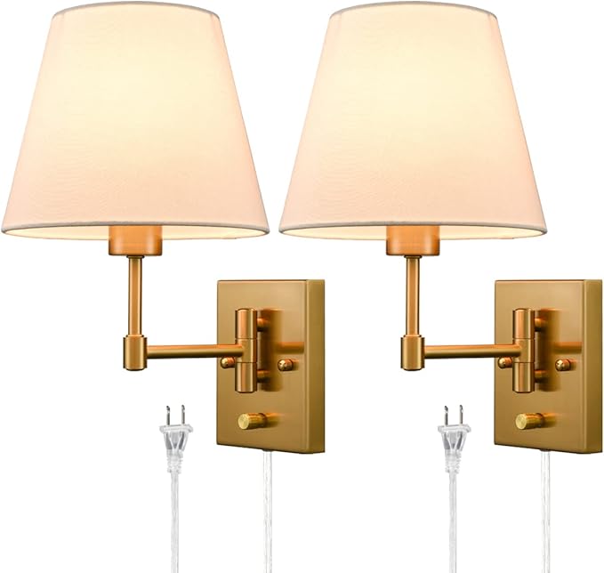 Swing Arm Wall Sconces Set of Two Modern Black Sconce Light Plug in Wall Sconce