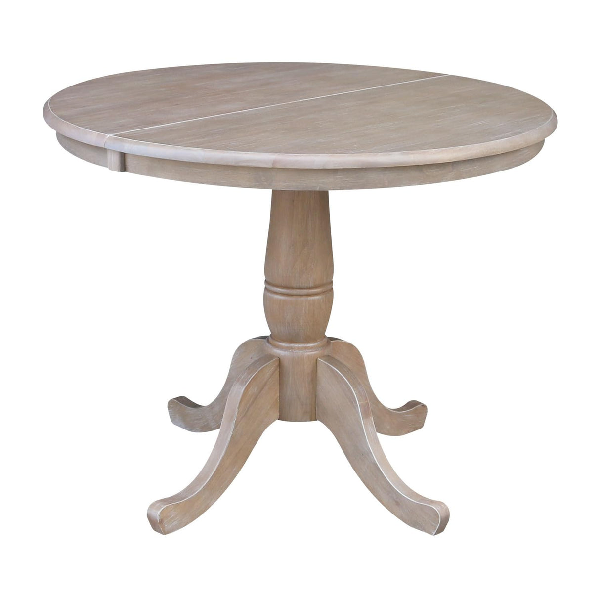 International Concepts 36" Round Top Pedestal Table with 12" Leaf-28.9" H-Dining Height, Washed Gray Taupe