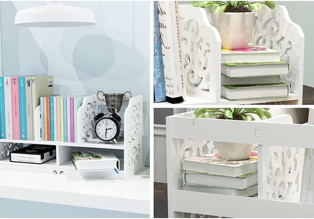 Fashion Bookshelf 2 Tier Bookshelf with 5 Compartments Bookcase Desktop Storage