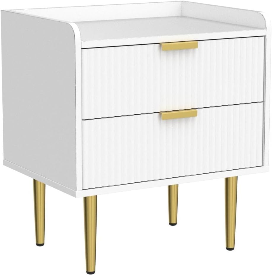 White Nightstand, 20" Modern Bedside Tables with 2 Stroage Drawers, Small Night Stand