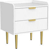 White Nightstand, 20" Modern Bedside Tables with 2 Stroage Drawers, Small Night Stand