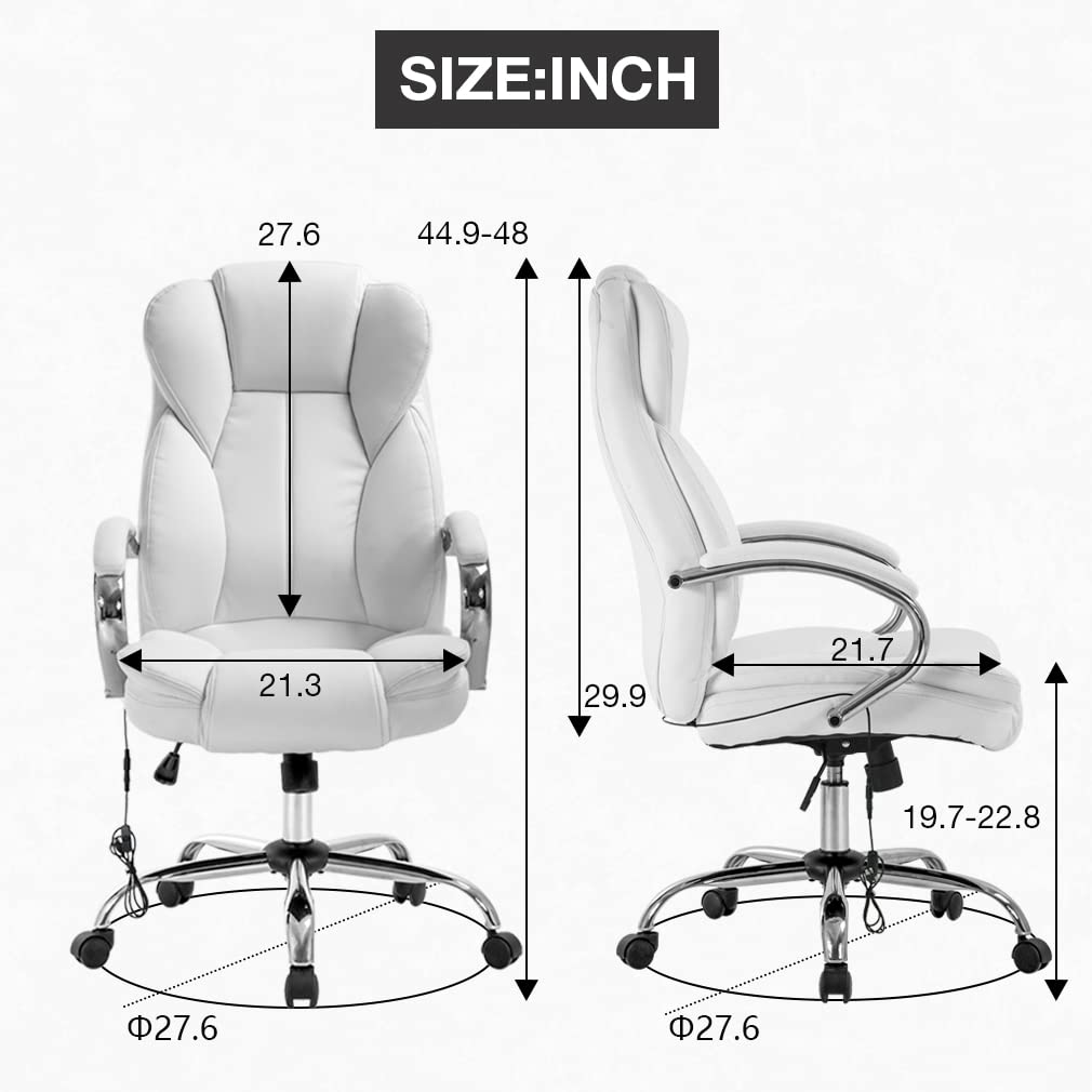 Executive Task Rolling Swivel Lumbar Support for Home Office, White PU Leather