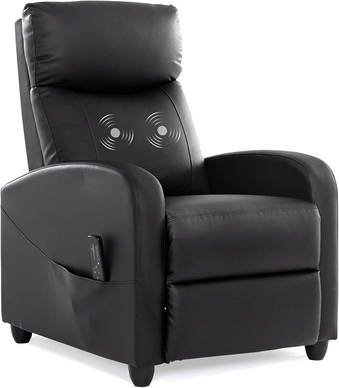 Recliner Chair with Massage and Lumbar Support, Small Fabric Home Theater Seating