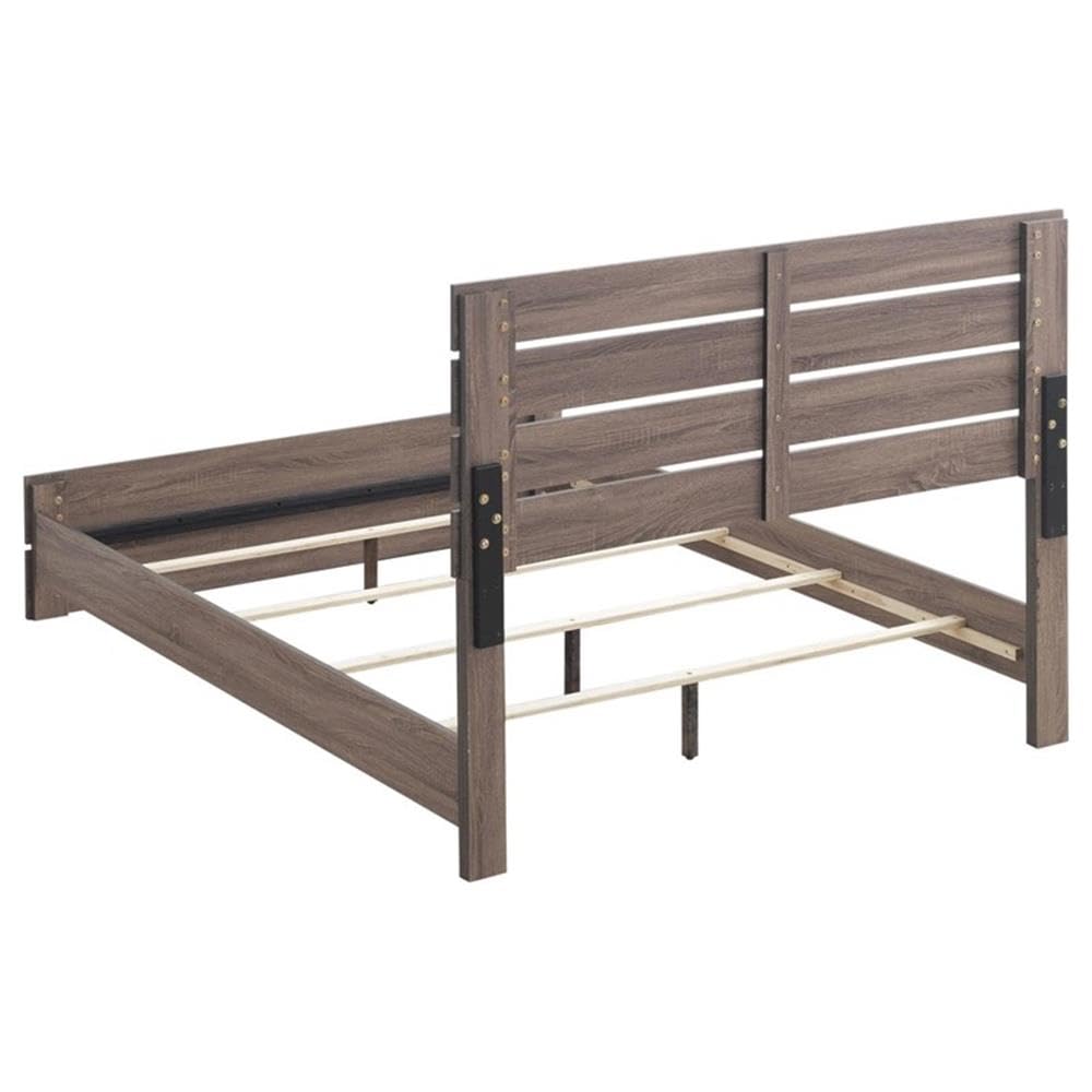 Pemberly Row Farmhouse Wood Eastern King Panel Bed in Barrel Oak