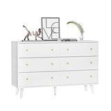 White 6 Drawer Dresser for Bedroom, Modern Dresser with Gold Handle