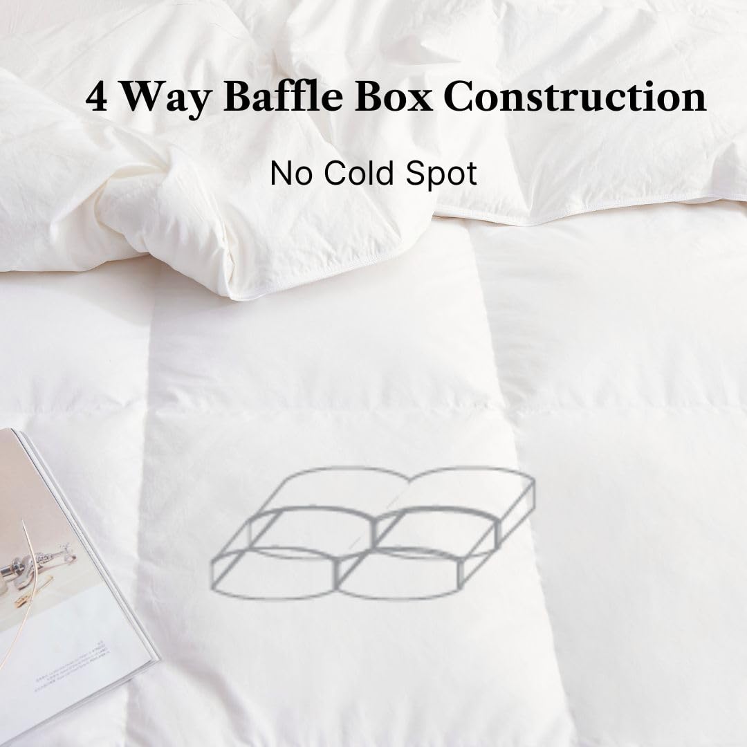 Royal Elite Goose Feather Down Comforter King Size-Made in Canada White Goose Feather Duvet Insert-Fluffy Hotel Comforter with Oeko Tex Cotton Shell