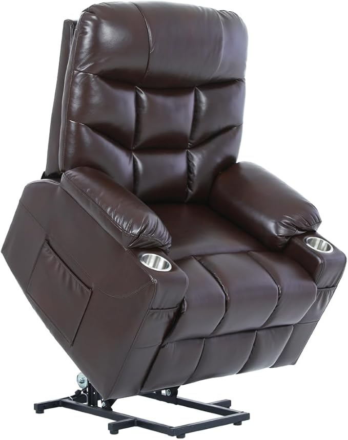 r Lift Recliner Chair for Elderly X Large with Premium PU Leather Lift Chair Electric Recliner Powered by OKIN Motor Side Pockets USB Charge Port Stainless Cup Holder Brown