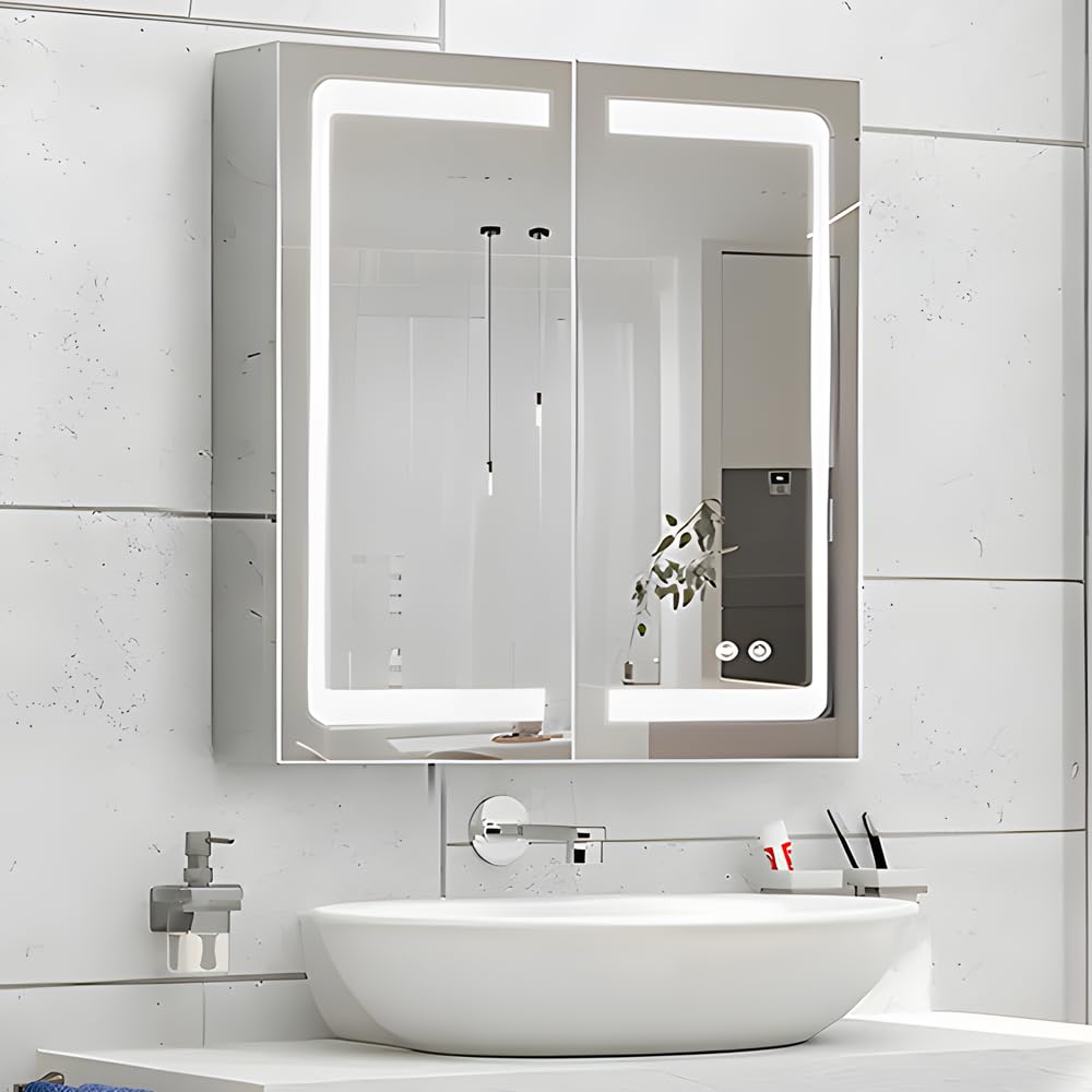 Stainless Steel LED Medicine Cabinet,Bathroom Mirror Cabinet with Light