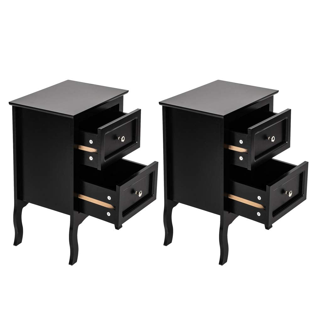 Black Nightstand Set of 2 for Bedroom, Vintage Small Night Stand with Drawers, Farmhouse Side Table,