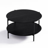Round Coffee Table, 2-Tier 32.9" Circle Coffee Tables with Storage Wood Rustic