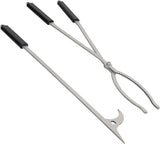 Heavy Duty Fire Tongs Set, 28 inch Fire Poker and Log Grabber Set