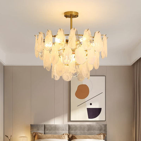 KELUOLY modern gold Chandeliers Lighting, D23.6 creative cloud glass Pendant Ceiling Fixture Lamp, 3-layer round crystal glass chandelier, 9-Light, applicable to living room, bedroom, dining hall