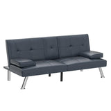 Faux Leather Upholstered Modern Convertible Futon, Adjustable Folding Sofa Bed