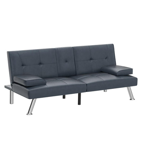 Faux Leather Upholstered Modern Convertible Futon, Adjustable Folding Sofa Bed