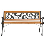 Patio Bench with Backrest and Armrests - Metal and Wood Bench