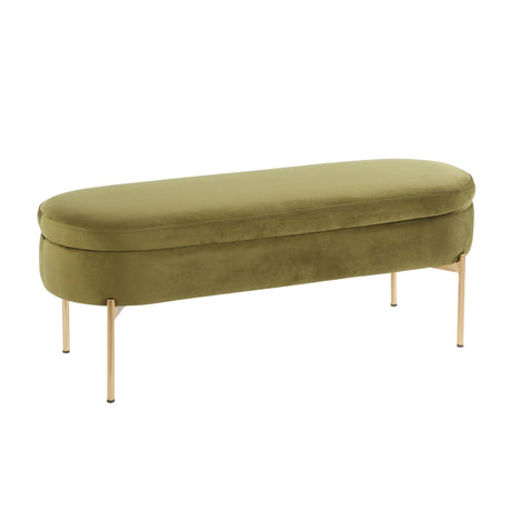 Chloe Storage Bench, Velvet Upholstered Storage Bench, Storage Bench for Entryway, Bedroom Bench with Storage (Green Velvet)