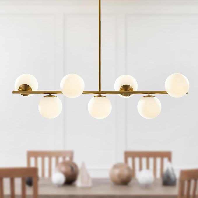 7-Light Clear Glass Globe Chandelier Black Linear Sputnik