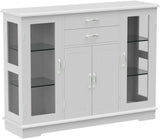 Sideboard Buffet Server Storage Cabinet W/ 2 Drawers, 3 Cabinets and Glass Doors