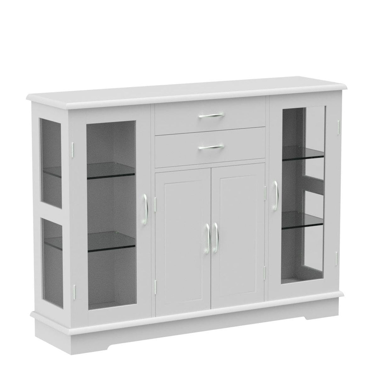 Sideboard Buffet Server Storage Cabinet W/ 2 Drawers, 3 Cabinets and Glass Doors