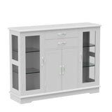 Sideboard Buffet Server Storage Cabinet W/ 2 Drawers, 3 Cabinets and Glass Doors