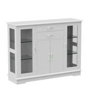 Sideboard Buffet Server Storage Cabinet W/ 2 Drawers, 3 Cabinets and Glass Doors