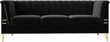 JINGDIAN Mid-Century Modern Black Velvet Sofa with Gold Metal Legs, 83.86"