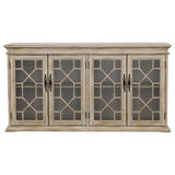 4-Glass Door Traditional Wood Accent Cabinet Ivory