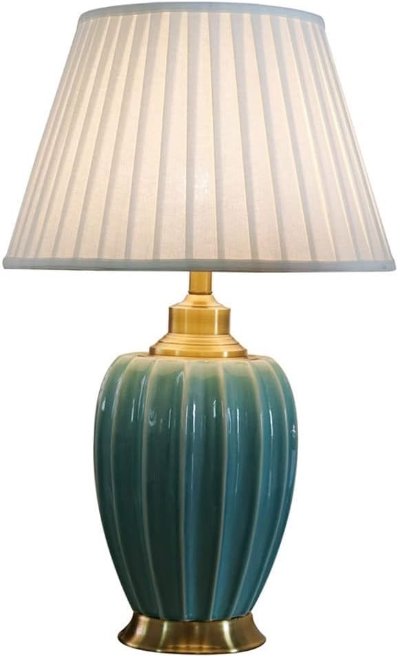 Chinese Style Cracked Ceramic Table Lamp Pleated Fabric Drum Shade Decor Desk Light