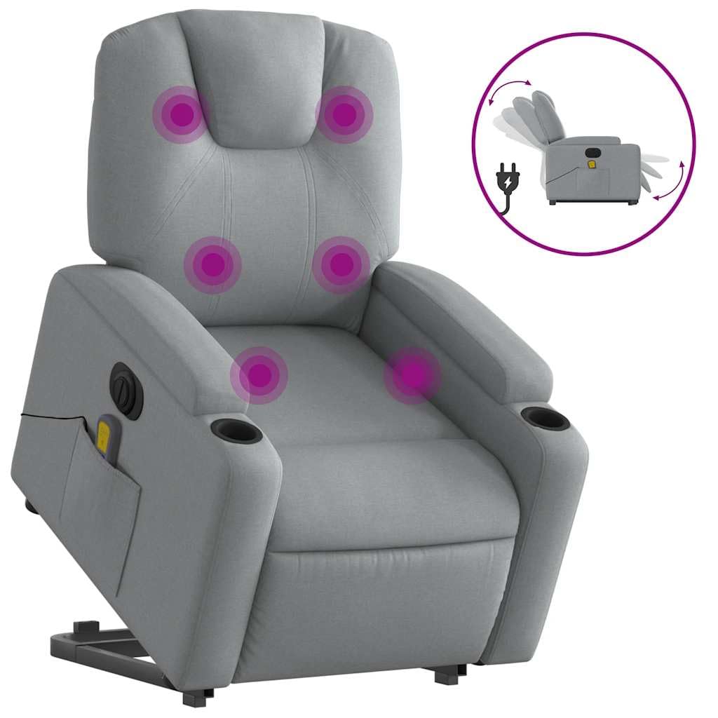 Electric Lift Massage Recliner Chair - Light Gray Fabric, Power Lift-Up & Reclining, 6-Point